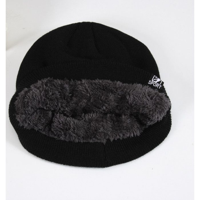 Adults Black Beanie Hat With Fur Lined Pack At Socksinbulk