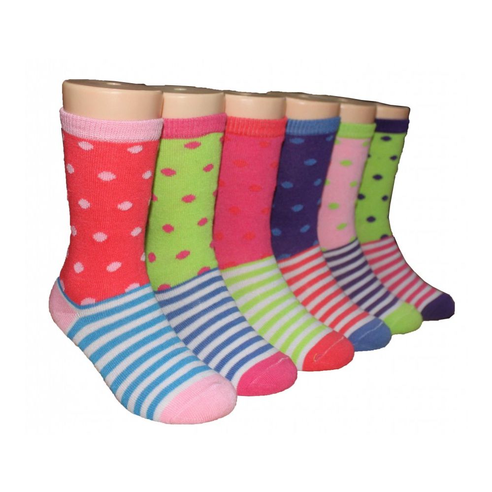 Girls Polka Dot And Stripe Crew Socks 480 Pack A