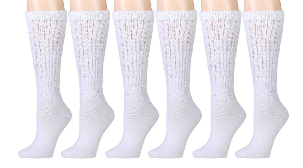 6 Pair Of excell Womens White Cotton Extra Heavy Slouch Sock - at ...