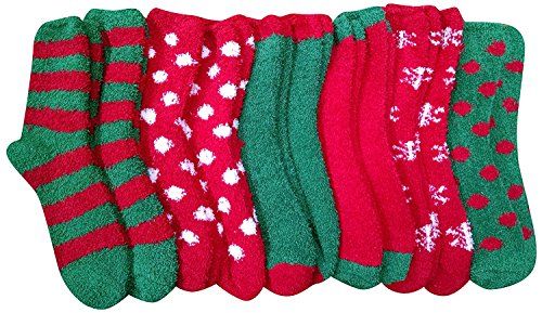 12 Pairs Of Excell Womens Christmas Holiday Striped Fuzzy Socks