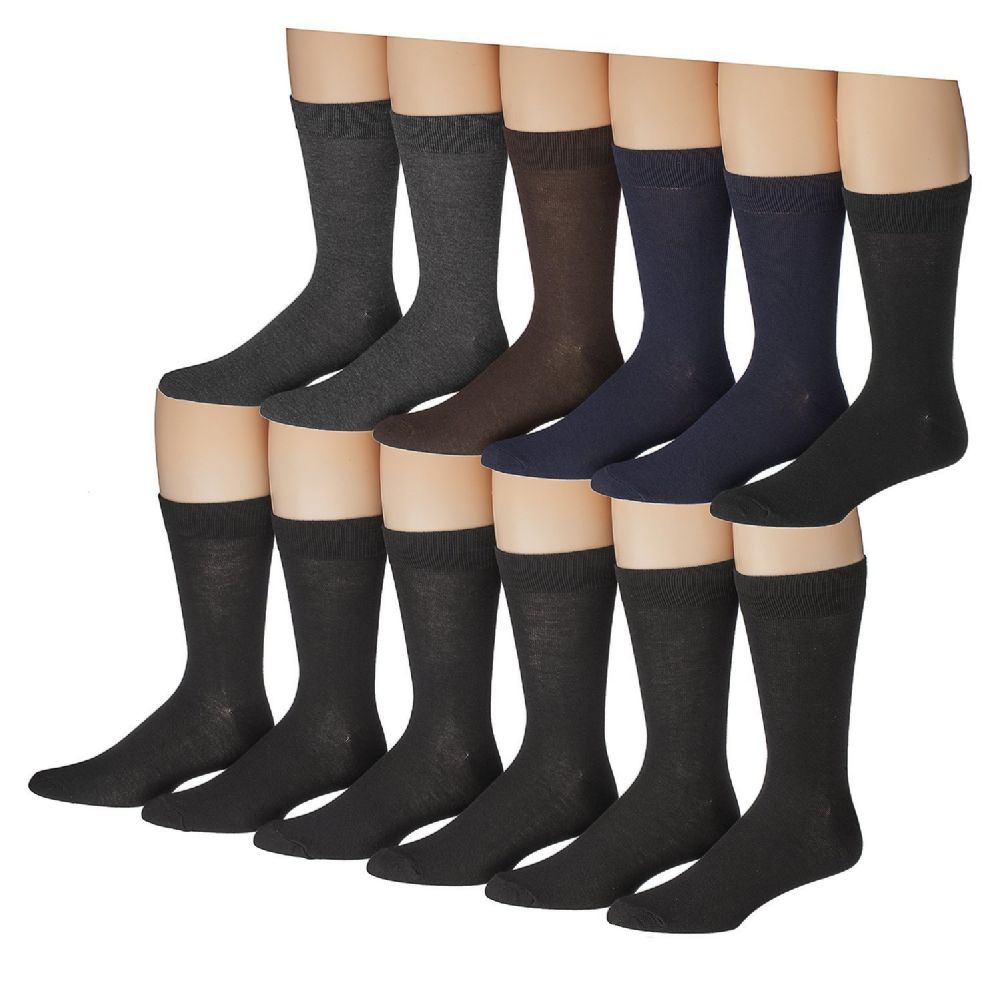 12 Pairs of Mens Solid Executive Dress Socks, Cotton Blend, Sock Size ...