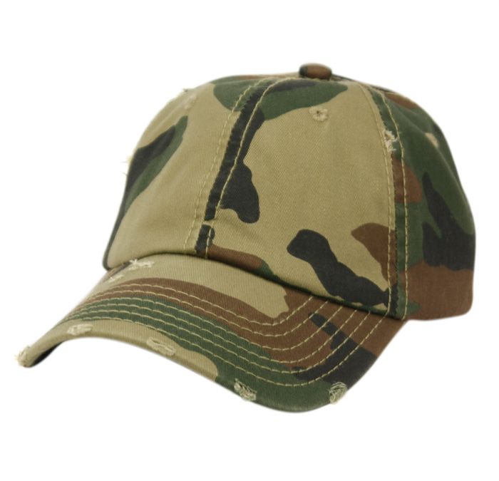 Distressed Washed Cotton Baseball Cap In Camo Green 12 pack - at ...