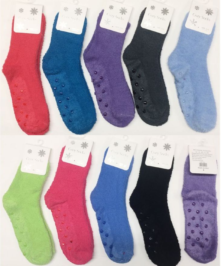 Women Solid Color Fuzzy Socks With Gripper Bottom Size 9-11 180 pack ...