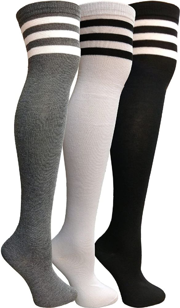 Yacht & Smith Womens Over The Knee Socks Referee Style Thigh High Knee ...
