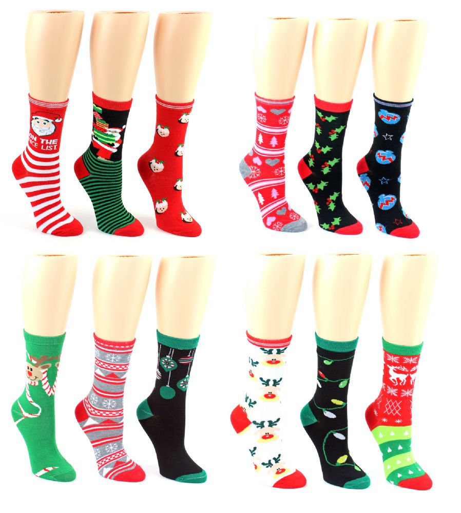 Christmas Crew Socks - Size 9-11 24 pack - at - socksinbulk.com ...