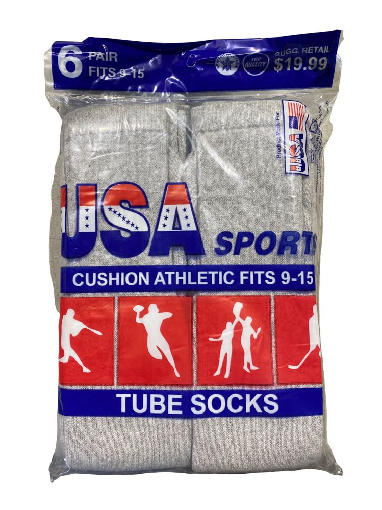 Usa Men's Sport Tube Socks, Referee Style, Size 9-15 Solid Gray Bulk ...